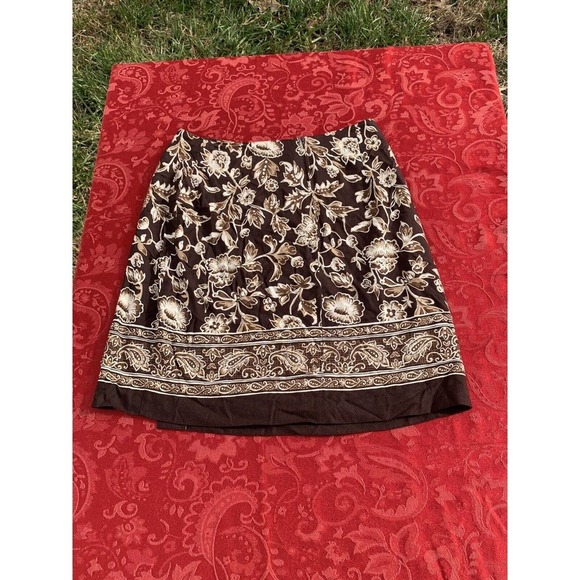 Kathie Lee Collection Brown Faux Wrap Skirt Size 12 Vintage Midi Floral‎ - Picture 4 of 6